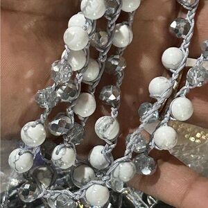 Elegant White and Silver Beaded Necklace 24”
